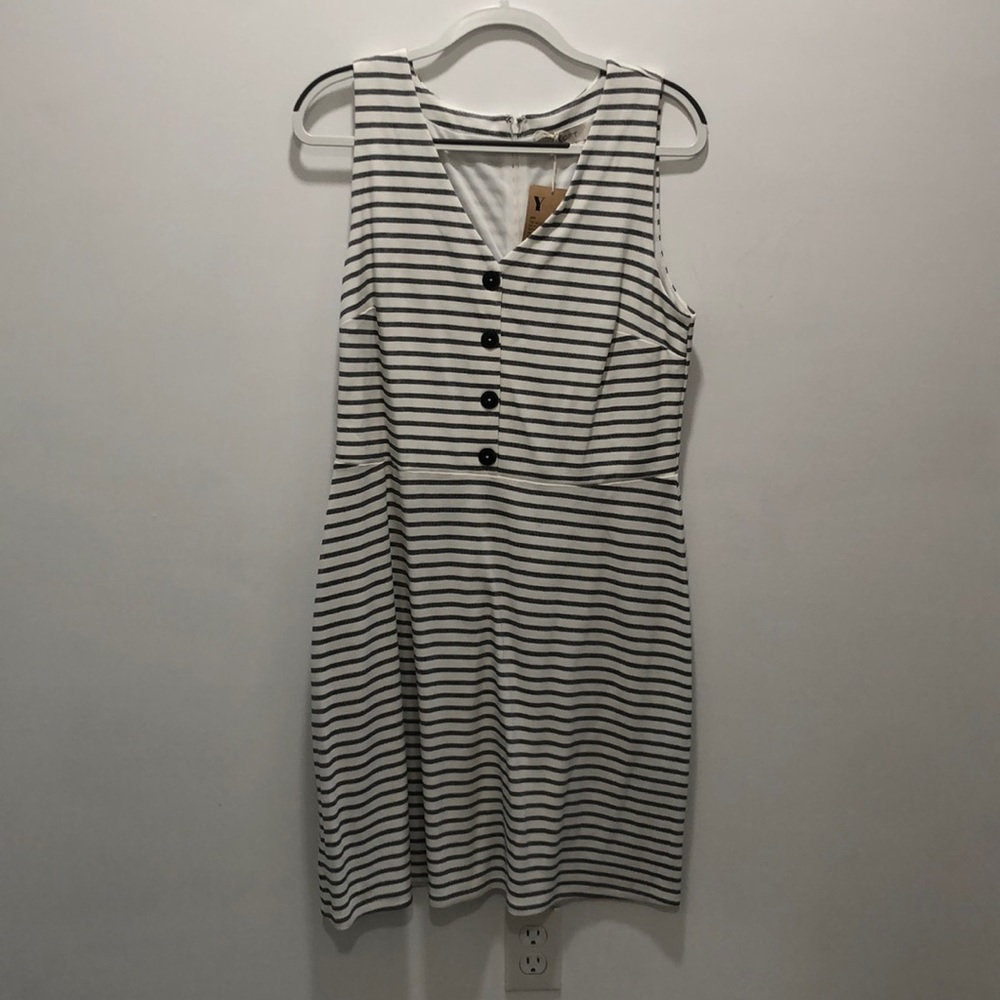 LOFT gray and white striped dress